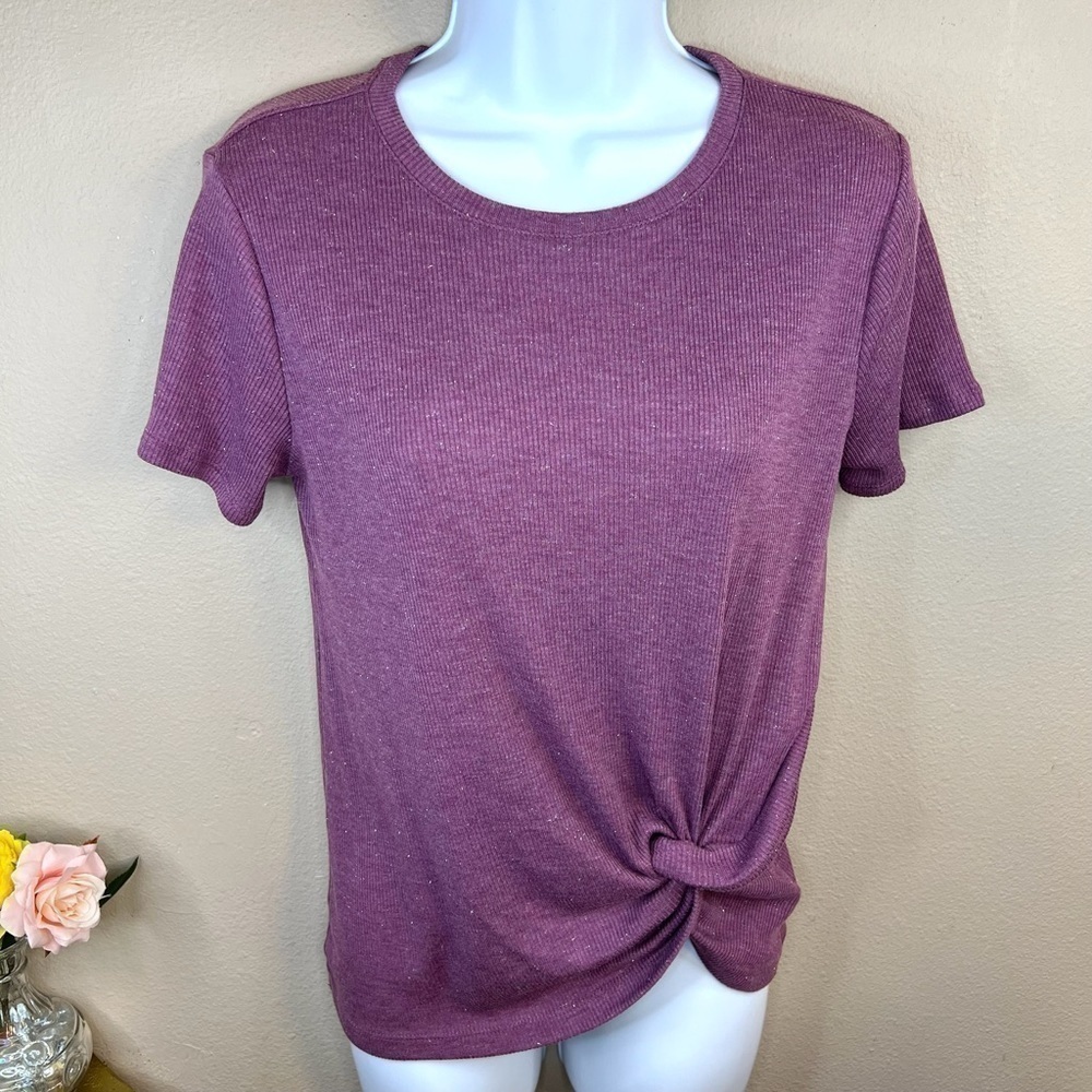 XS Apt. 9 Purple Mauve Glitter Knit Short Sleeve Top Stretch Extra Small 0 2